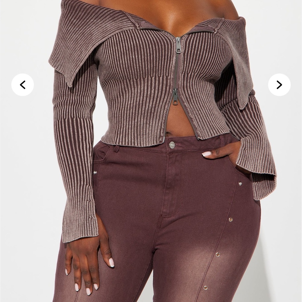 Off-Shoulder Ribbed Zipper Sweater